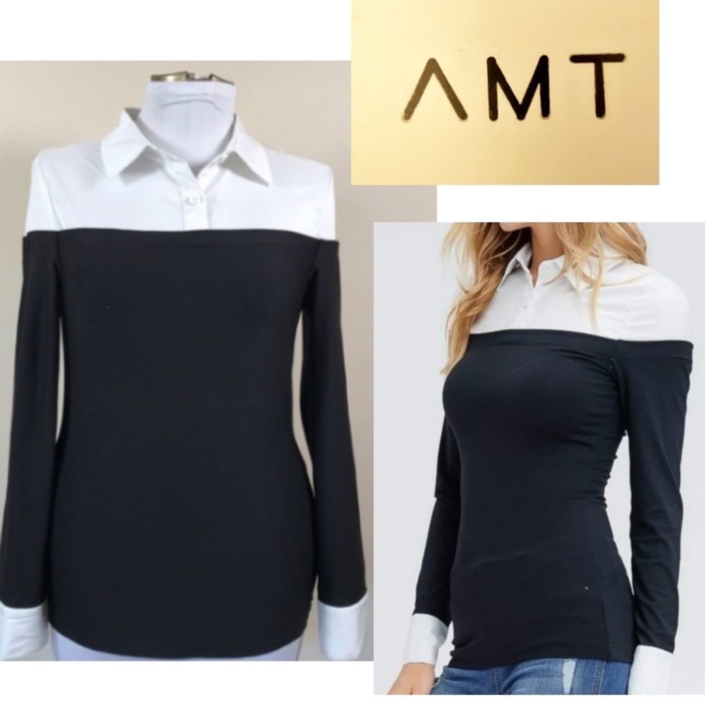 AMT blk/wht colorblock twofer top. Sz Sm